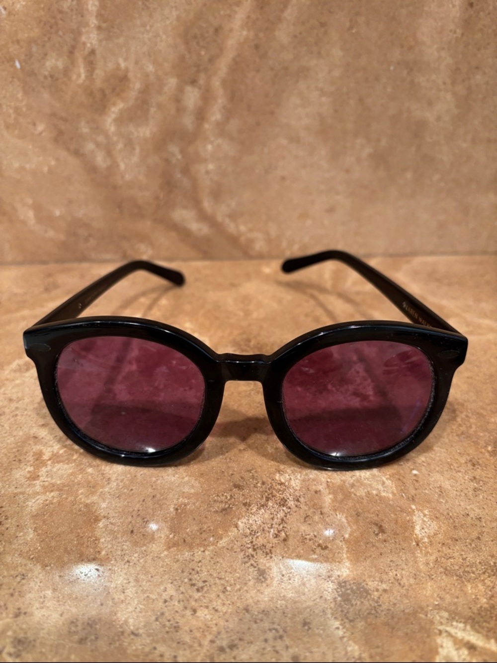 Karen Walker Oversized Black Frame Sunglasses with Purple Lenses